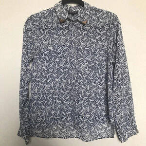 Topshop Blue Horse Print Collar Tip Shirt